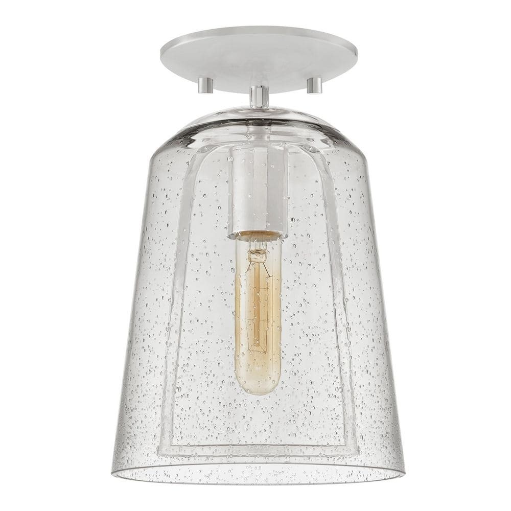 Desmond 7" Polished Nickel Semi Flush Mount Light, Smoke Seeded Glass Shade